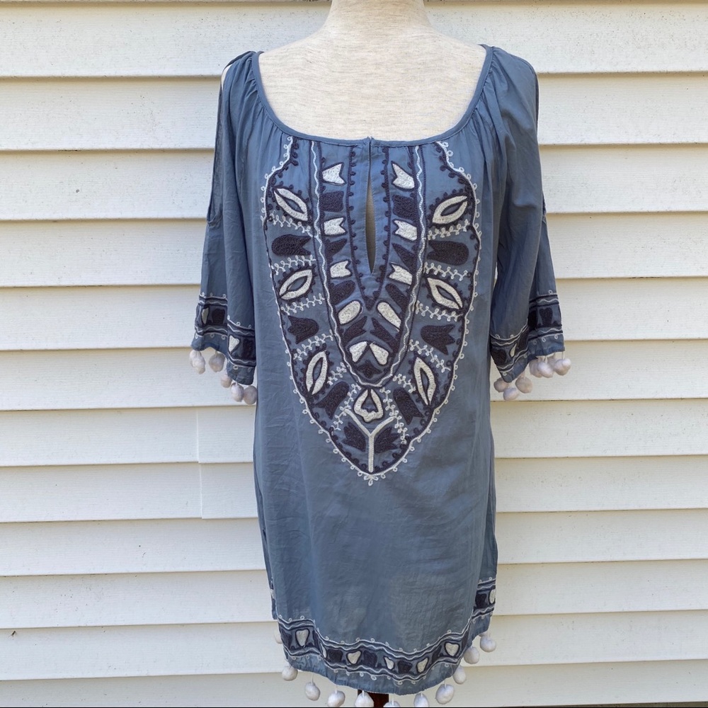 TOP IT OFF NEW TOP SWIM TUNIC COVER UP BLUE WHITE Size S SMALL NWT
